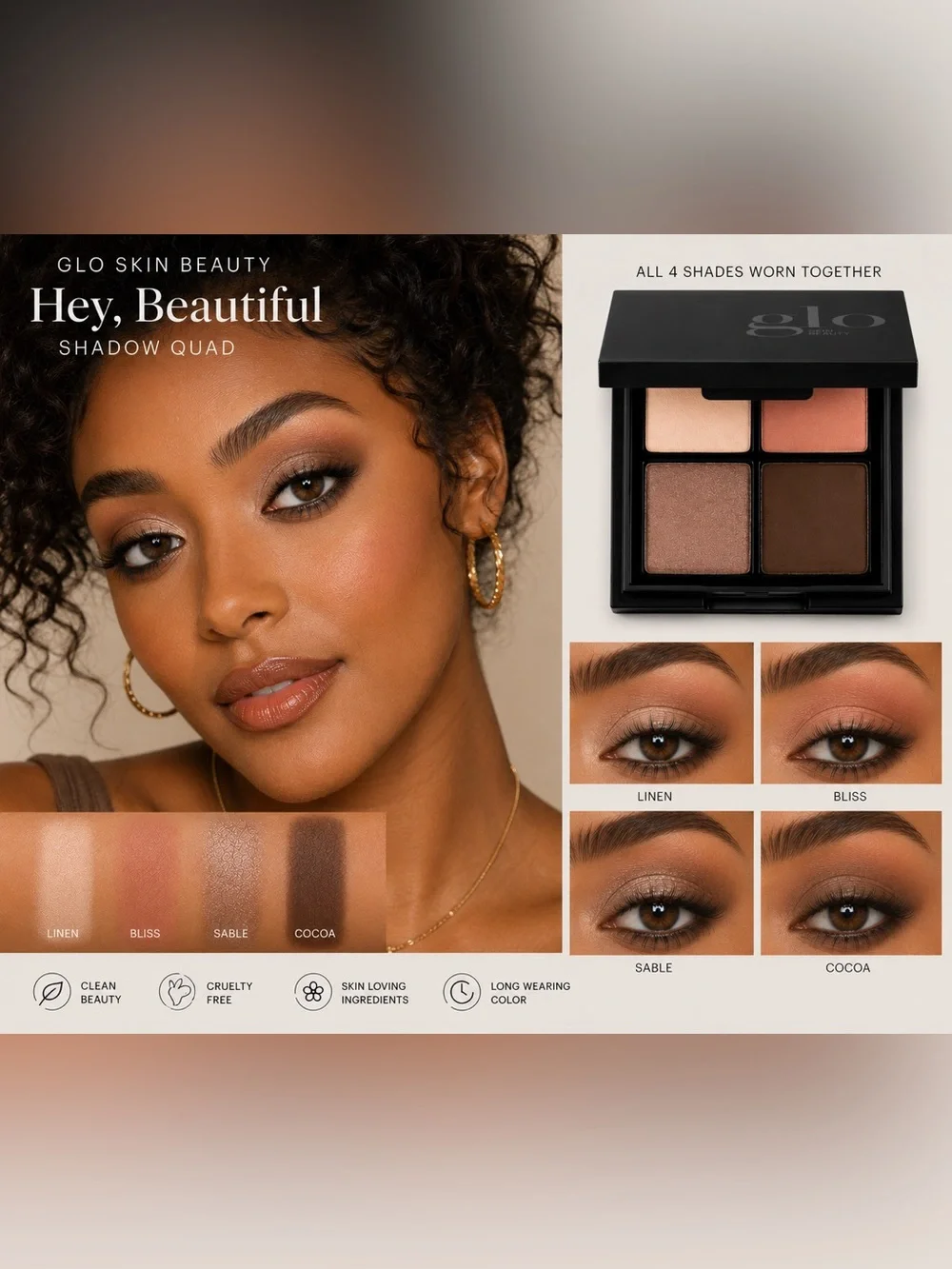 Glo Skin Beauty Bon Voyage Shadow Quad Eyeshadow Palette New in Box
